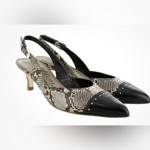 Brighton Frieze Pointed Closed Toe Slingback Kitten Heels Black Snake Size 8